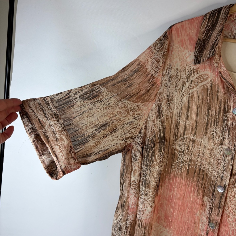 Maggie Barnes Blouse Set Women 3X Pink Paisley Metallic Button Down 2pc - Picture 3 of 9